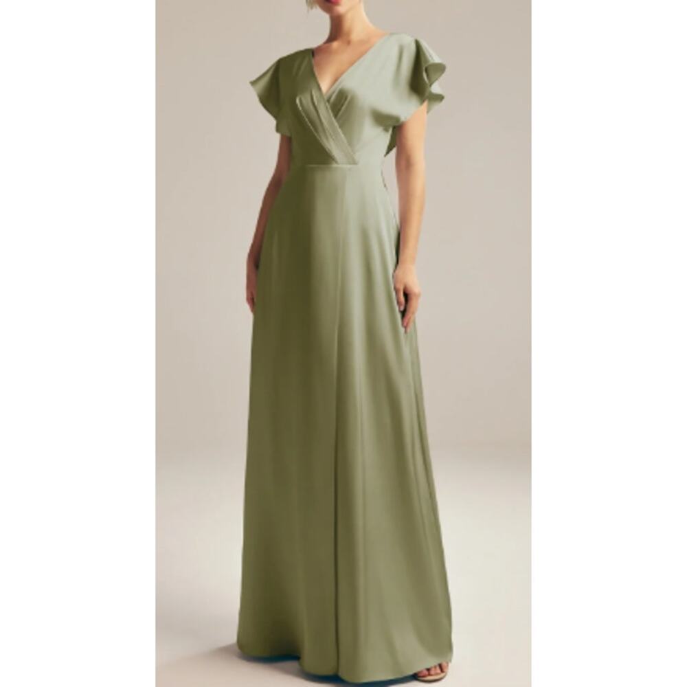 AW BRIDAL 4 S fennel seed green Rana satin bridesmaid gala  party maxi dress B70